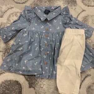 Baby Gap Denim Button up top with Cream Leggings